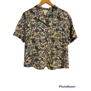 Alfred Dunner Blouse (Pansies Floral) Size 12 Rayon/Flax